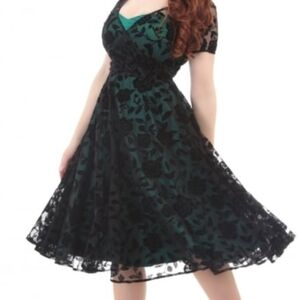 Collectif Mainline Nina Brocade Velvet Rose Swing Dress